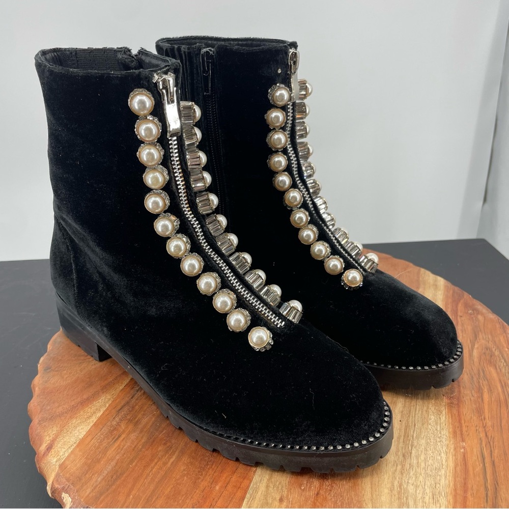 Jeffrey Campbell pearl rhinestone velvet boots Sz 8 black